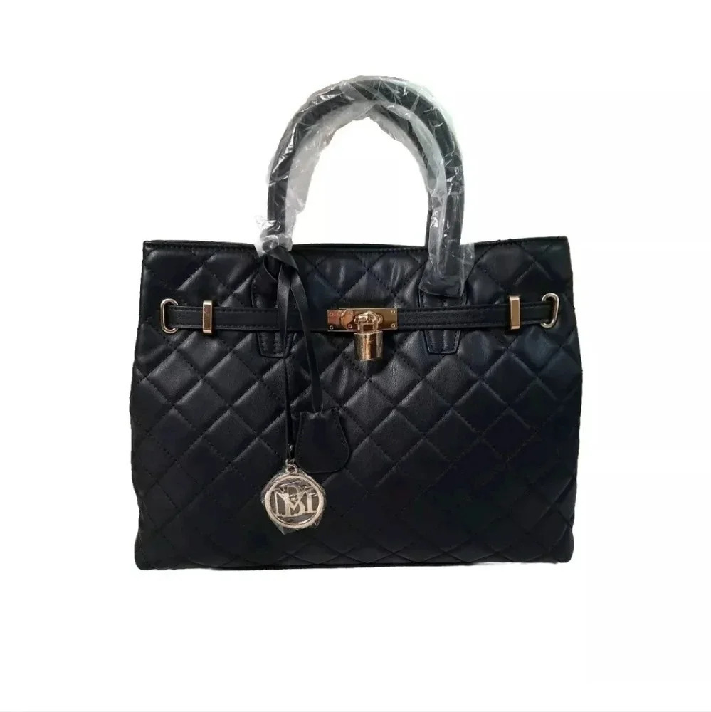 NWT Bagdley Mischka Big Quilted Diamond Pattern Tote Bag With Front Lock